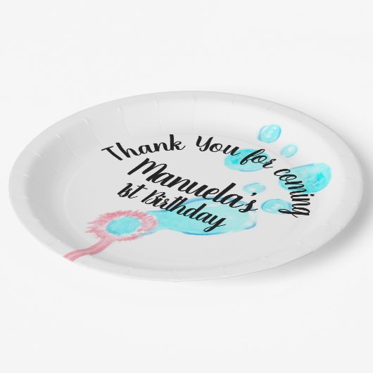 Waterverf Bubble Wand Pop Pop Birthday Papieren Bordje (Gekanteld)