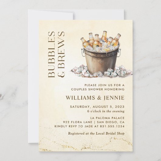 Waterverf Bubbles & Brews Koppels Vrijgezellenfees Kaart (Voorkant)