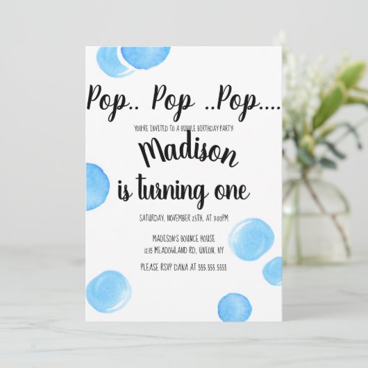 Waterverf Bubbles Pop Pop Birthday Kaart (Staand voorkant)