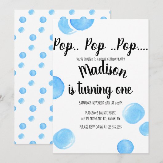 Waterverf Bubbles Pop Pop Birthday Kaart (Voorkant / Achterkant)