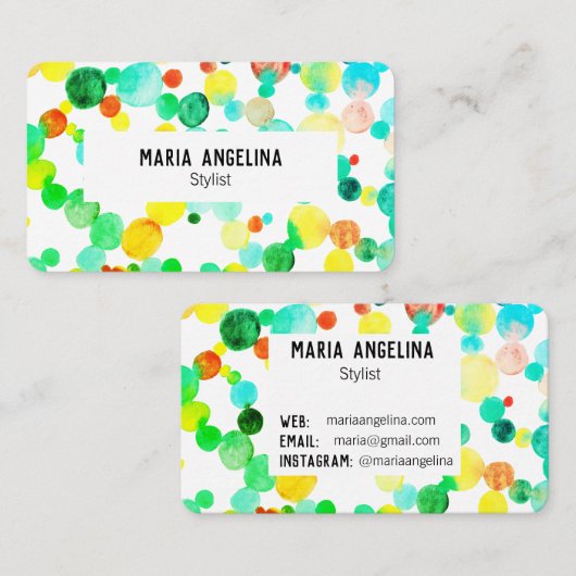 Waterverf Bubbles Spoelen en Stippen Geel Blauw Gr Visitekaartje (Voorkant / Achterkant)