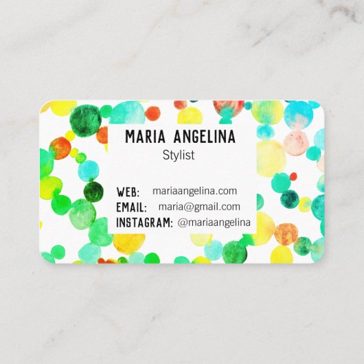 Waterverf Bubbles Spoelen en Stippen Geel Blauw Gr Visitekaartje (Achterkant)