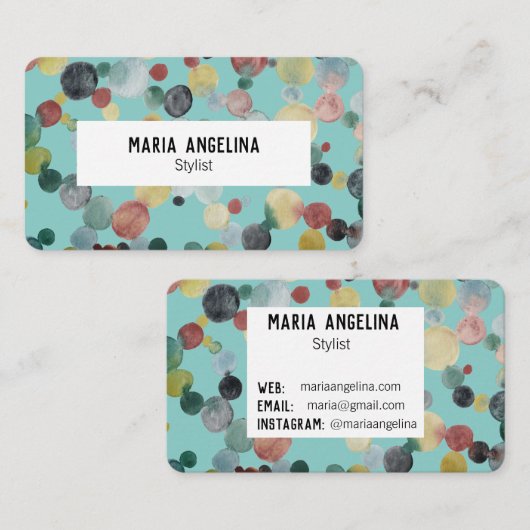 Waterverf Bubbles Spoelen en Stippen Roze Blauw Gr Visitekaartje (Voorkant / Achterkant)