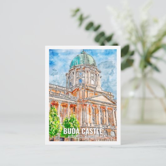 Waterverf Buda Castle Budapest Travel Place Briefkaart (Staand voorkant)