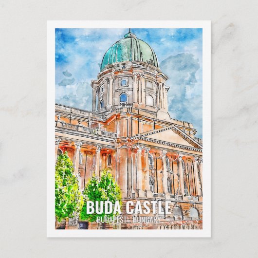 Waterverf Buda Castle Budapest Travel Place Briefkaart (Voorkant)