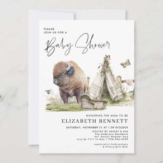 Waterverf Buffalo Bison Baby shower (Voorkant)