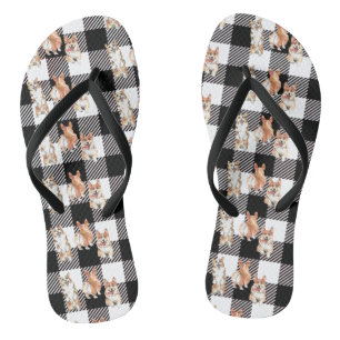 Waterverf Buffalo Plaid Corgi Hond  Teenslippers