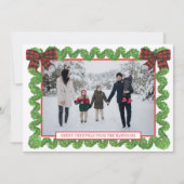 Waterverf Buffalo Plaid Rode Boog Garland Foto Feestdagenkaart (Voorkant)