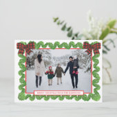 Waterverf Buffalo Plaid Rode Boog Garland Foto Feestdagenkaart (Staand voorkant)