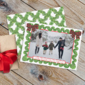 Waterverf Buffalo Plaid Rode Boog Garland Foto Feestdagenkaart