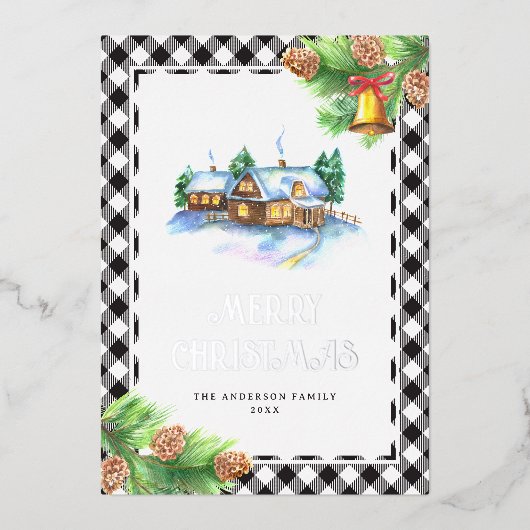 Waterverf Buffalo Pset Silver Folie Feestdagenkaart (Voorkant)