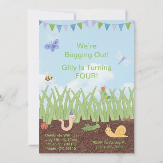 Waterverf Bug Thema Verjaardagsuitnodiging voor ki Kaart (Voorkant)