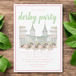 Waterverf Building Derby Party Paardenrennen Roze Kaart