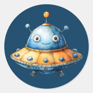 Waterverf Buitenaards Ruimteschip Cute UFO Ronde Sticker