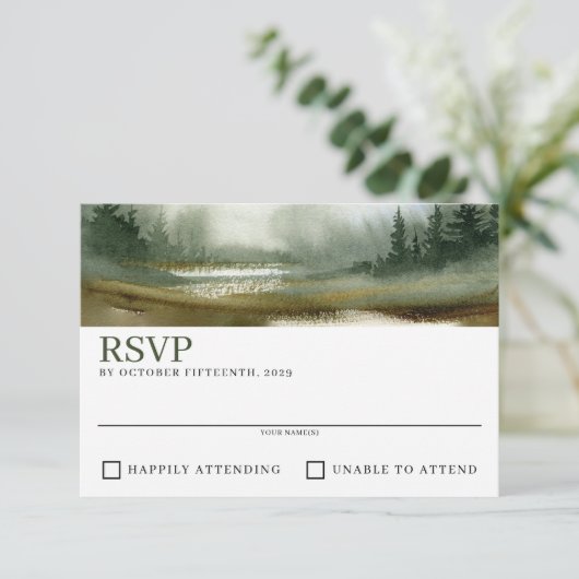 Waterverf buitenhuwelijk RSVP kaartje (Staand voorkant)