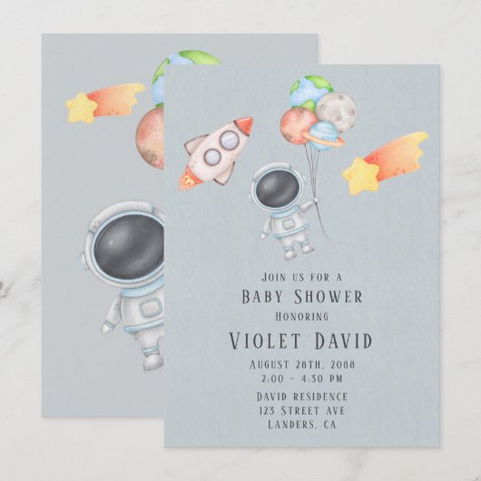 Waterverf Buitenruimte Astronaut Boy Baby shower Kaart (Voorkant / Achterkant)