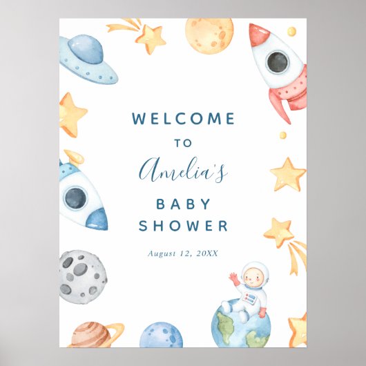 Waterverf Buitenruimte Baby shower Welkomstteken Poster (Voorkant)