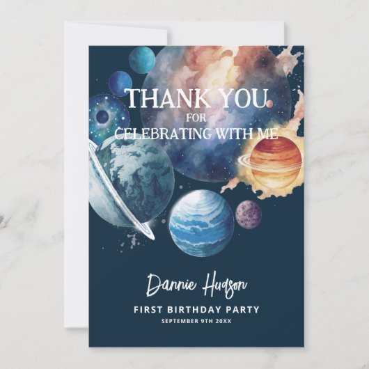 Waterverf buitenruimte Foto jongen 1 geboorte Bedankkaart (Voorkant)