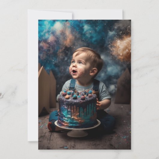 Waterverf buitenruimte Foto jongen 1 geboorte Bedankkaart (Achterkant)