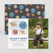 Waterverf buitenruimtevaartuig 4e verjaardag foto briefkaart (Voorkant / Achterkant)