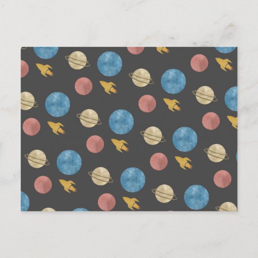 Waterverf buitenruimtevaartuig 4e verjaardag foto briefkaart (Achterkant)