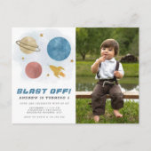 Waterverf buitenruimtevaartuig 4e verjaardag foto briefkaart (Voorkant)