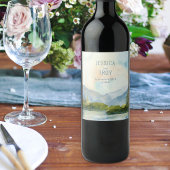 Waterverf buitenshuis van het mountainLake Weddend Wijn Etiket