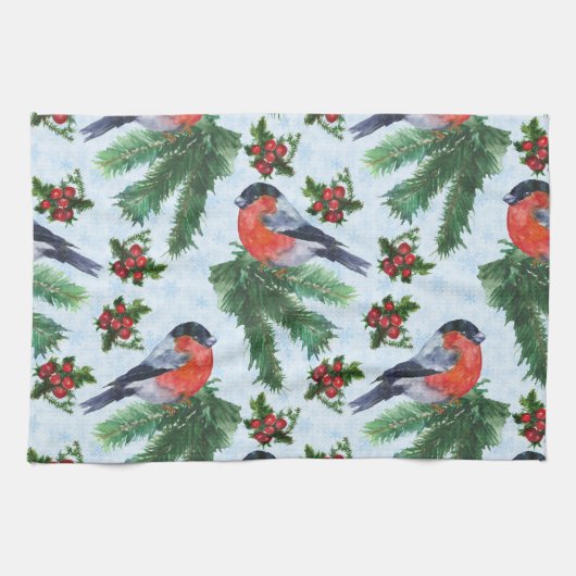 waterverf bulfinch theedoek (Horizontaal)