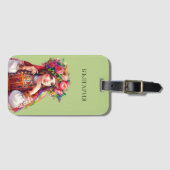 Waterverf Bulgaarse folklore vrouw rode rozen Bagagelabel (Voorkant (horizontaal))