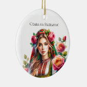 Waterverf Bulgaarse Rozen & Volksvrouw Etnisch Keramisch Ornament (Rechts)