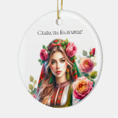 Waterverf Bulgaarse Rozen & Volksvrouw Etnisch Keramisch Ornament (Links)