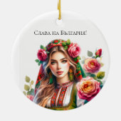 Waterverf Bulgaarse Rozen & Volksvrouw Etnisch Keramisch Ornament (Achterkant)