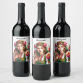 Waterverf Bulgaarse Rozen & Volksvrouw Etnisch Wijn Etiket (Flessen)