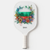 Waterverf Bulgaarse vlag Bloemenkrans Folklore Pickleball Paddle (Achterkant)
