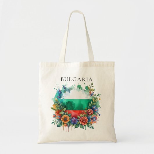 Waterverf Bulgaarse vlag Bloemenkrans Folklore Tote Bag (Voorkant)