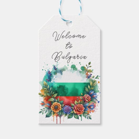 Waterverf Bulgaarse vlag Bloemenkrans Welkom Cadeaulabel (Voorkant)