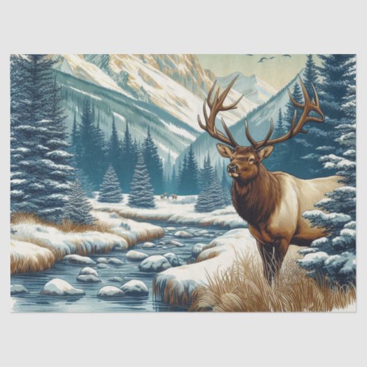 Waterverf Bull Elk van Stream Tissue Paper Tissuepapier (Voorkant)