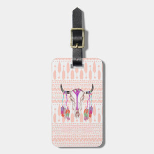 Waterverf Bull Skull Feathers en Arrow Aztec Bagagelabel
