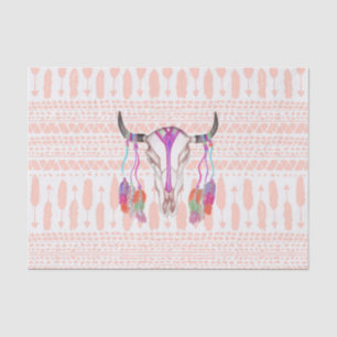 Waterverf Bull Skull Feathers en Arrow Aztec Tissuepapier