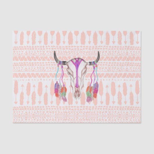 Waterverf Bull Skull Feathers en Arrow Aztec Tissuepapier (Voorkant)