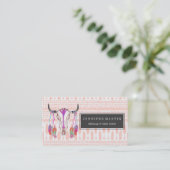 Waterverf Bull Skull Feathers en Arrow Aztec Visitekaartje (Staand voorkant)