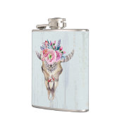 Waterverf Bull Skull Flowers en Horns Heupfles (Links)