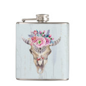 Waterverf Bull Skull Flowers en Horns Heupfles (Voorkant)