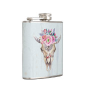 Waterverf Bull Skull Flowers en Horns Heupfles (Rechts)