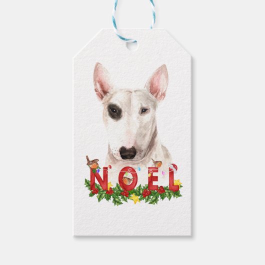 Waterverf Bull Terrier Noel Kerstmis Cadeaulabel (Voorkant)
