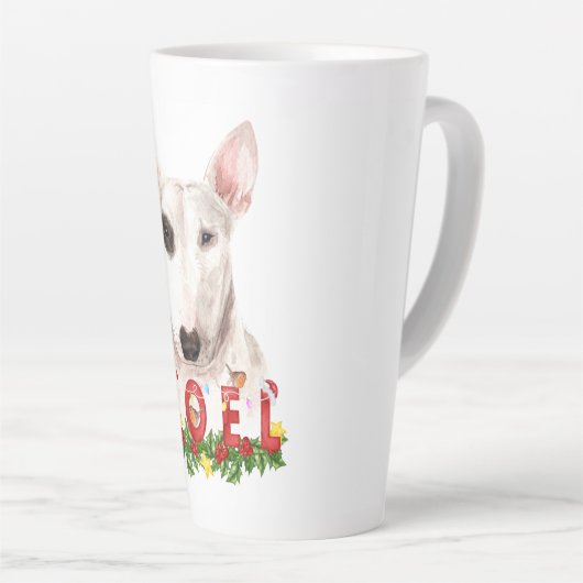 Waterverf Bull Terrier Noel Kerstmis Latte Mok (Rechterhoek)