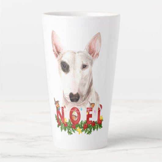 Waterverf Bull Terrier Noel Kerstmis Latte Mok (Voorkant)