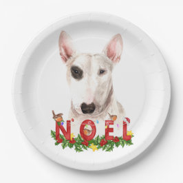 Waterverf Bull Terrier Noel Kerstmis Papieren Bordje