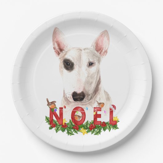 Waterverf Bull Terrier Noel Kerstmis Papieren Bordje (Voorkant)