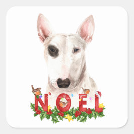 Waterverf Bull Terrier Noel Kerstmis Vierkante Sticker